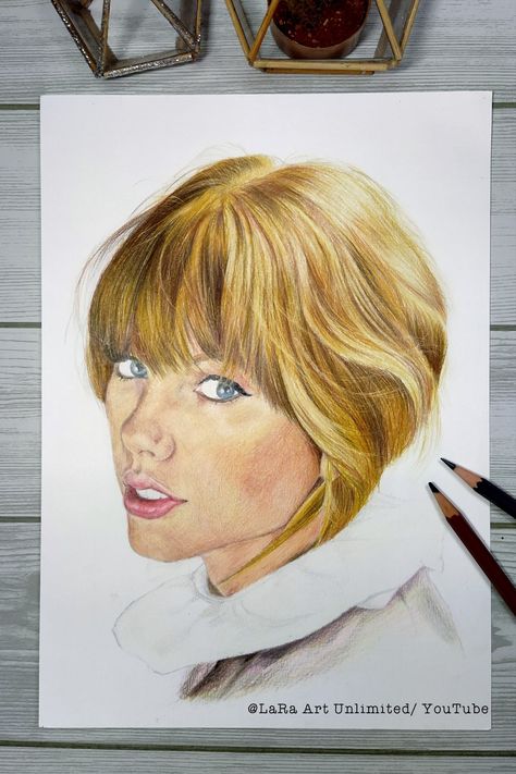 Colored Pencil Portrait Drawing, Portrait Tutorial Step By Step, Pencil Portrait Tutorial, Draw Color Pencil, Drawing Taylor Swift, Color Pencil Portrait, Portrait Video, Taylor Swift Drawing, Draw Color