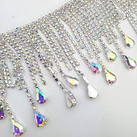 Amazon.com: Crystal Applique Rhinestone Bridal Trim Fashion Chain Fringe Embellishment (AB Color) Wedding Accessories Diy, Bridal Trim, Trims Fashion, Denim And Diamonds, Bridal Headdress, Chain Fringe, Rhinestone Fashion, Diy Rhinestone, Rhinestone Trim