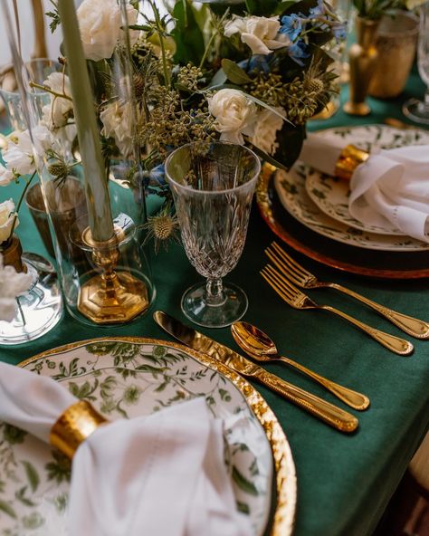 We cannot get over the blend of greens, golds, with the pop of blue in Annie and Palmer’s floral arrangements! 😍 Their chosen color palette, paired with patterns and textures, is stunning! If you are struggling with how to bring your perfect wedding vision to life, our design questionnaire and mood boards are here to bridge that gap and make your dream a reality. With over 12 years of experience, you can trust us to take your ideas and bring them to life! Venue: @_castleladyhawke Planner:... Blue Gold And Green Wedding, Green Blue And Gold Wedding, Dark Green And Blue Wedding, Wedding Mood Board Color Palettes, Gold Color Palette Wedding, Green Blue Wedding, Green Gold Weddings, Blue Green Wedding, Jewel Tone Wedding