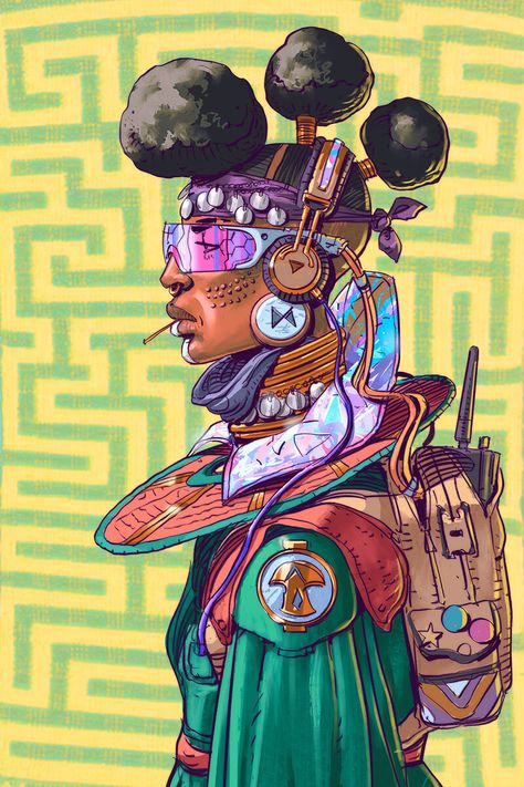 ArtStation - Afrofuturistic Characters #01, Karl Schulschenk Afro Punk Art, Afrofuturistic Art, Afro Tech, Solar Punk, Medusa Art, World Building, Illustrator Art, Afrocentric Art, Male Characters