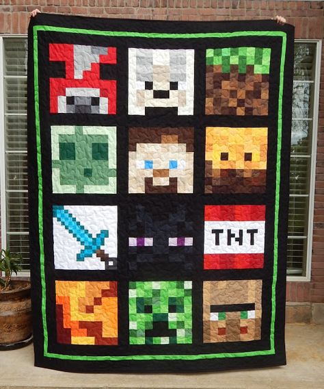 Minecraft Quilts, Mooshroom Cow, Minecraft Quilt, Graduation Quilt, Minecraft Pattern, Iron Golem, Quilt Big, Quilt Care, Childrens Quilts