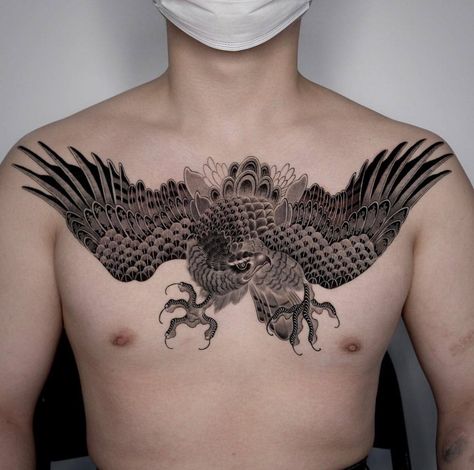 Eagle Tattoo Chest, Chest Tattoo With Meaning, Chest Neck Tattoo, Eagle Chest Tattoo, Small Eagle Tattoo, Hawk Tattoo, Tattoo Chest, Omerta Tattoo, Chest Tattoos For Women