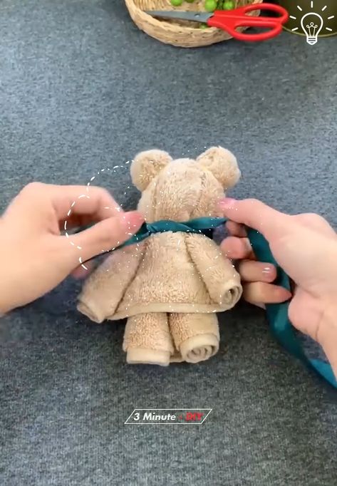 Lilyon DIY - A lovely teddy bear made with towel and love | Facebook Crochet Baby Teddy, Teddy Bear Ideas, Dish Towel Crafts, Fold Towels, Bear Ideas, Baby Teddy Bear, How To Fold Towels, Shapes For Kids, Hand Crafts For Kids