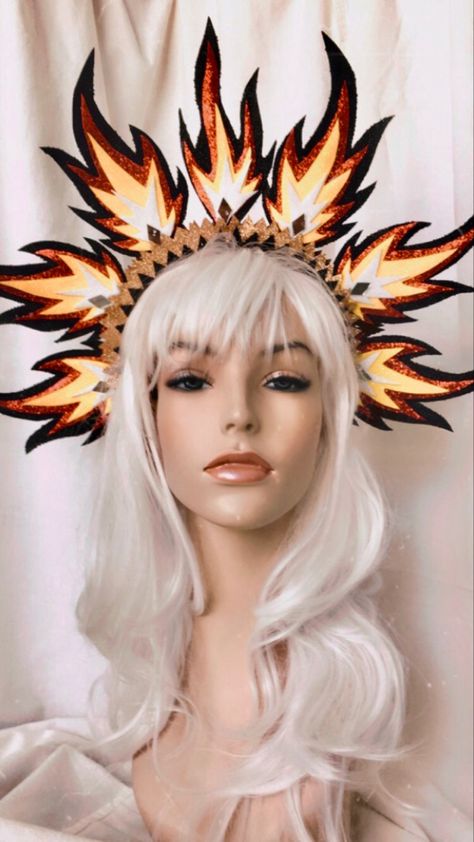 Flame Festival Outfit, Flame Headpiece, Headress Ideas Diy, Flame Headband, Fire Headpiece, Fire Headband, Flame Costume, Flame Crown, Diy Headpiece