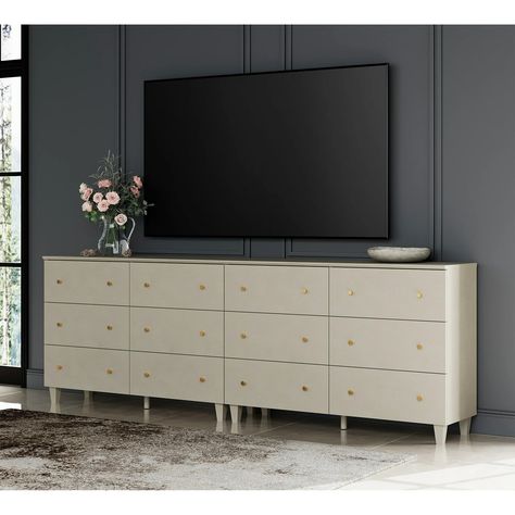 WAMPAT Modern TV Stands Entertainment Center for 100+ Inch TVs, 2-in-1 Beige Wood Television Stand with 12 Drawers, Extra Wide Media Console Tables for Living Room, 94.4x15.3x32.4 - Walmart.com Beige Dressers, Tv Dresser, Functional Tv Stand, Modern Media Console, Dresser Tv Stand, Dresser With Tv, Console Table Living Room, Media Console Table, Tv Console Table