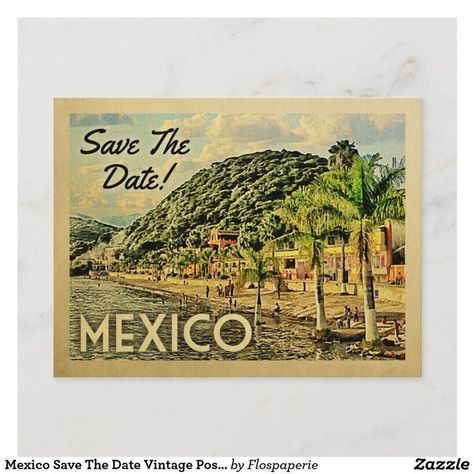 Mexico Save The Date Vintage Postcards Mexico Save The Date, Mexico Postcard, Save The Date Vintage, Mexico Gift, Vintage Postcards Travel, Mexico Design, Unique Save The Dates, Destination Wedding Mexico, Travel Postcard