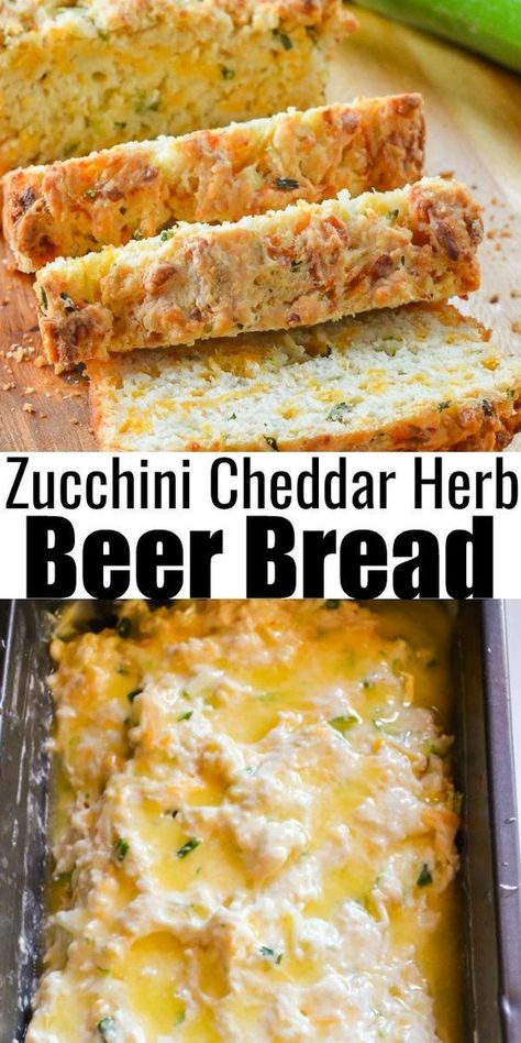 Zucchini Cheddar Cheese Herb Beer Bread Zucchini Cheddar Beer Bread, Easy Zucchini Bake Recipes, Cookrate Zucchini, Stuff To Make With Zucchini, Pagan Bread Recipes, Zucchini Bacon Cheese Bread, Zucchini Cheddar Cornbread, Zucchini Cheddar Bread Recipes, Zucchini Squash Bread