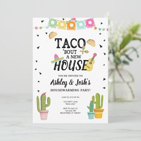 Fiesta Taco Bout A New House Housewarming Party Invitation | Zazzle.com Housewarming Party Invitations, Save The Date Wording, Fiesta Baby Shower, Great Gifts For Dad, Mexican Girl, Housewarming Party, First Birthday Invitations, Fiesta Party, Girl First Birthday