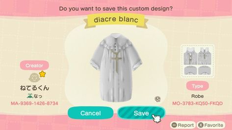 Acnh Pajamas Code, Acnh Ghost Dress, Acnh Victorian Dress, Animal Crossing Robe Designs, Acnh Clothes Design, Acnh Horror, Priest Outfit, Priest Robes, Cottagecore Animal Crossing