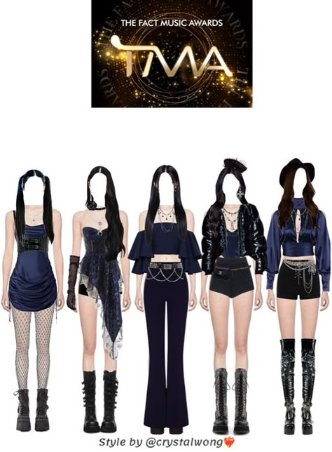 Kpop 5 Members Outfit, Xg Outfits, Kpop Award Show Outfits, Navy Blue Fits, Blues Dance, Kpop Stage, Pop Outfits, Kpop Concert Outfit, Navy Blue Dress Pants