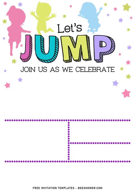 10+ Let’s Jump Party Invitation Templates For Your Kids Next Bash | Beeshower Trampoline Party Invitations, Trampoline Birthday Invitations, Jump Party Invitations, Trampoline Birthday Party, Trampoline Party, Birthday Party Invitations Free, Jump Party, Boho Baby Shower Invitations, Free Printable Invitations