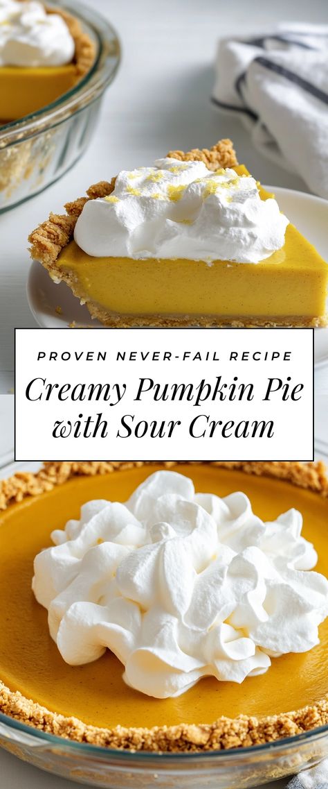 Image for Creamy Pumpkin Pie with Sour Cream Sour Cream Pumpkin Pie, Best Pumpkin Pie, Best Pumpkin, Pumpkin Cream, Pumpkin Pie Spice, Graham Cracker Crust, Delicious Pumpkin, Spice Mixes, Pie Filling