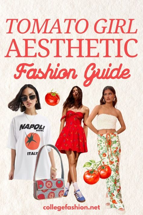 tomato girl aesthetic outfits Tomato Girl Outfit, Tomato Girl Aesthetic Outfits, Aesthetic Tomato, Tomato Girl Aesthetic, Cute Tomato, Tomato Girl Summer, Summer Mediterranean, Mediterranean Vibes, Girl Aesthetic Outfits