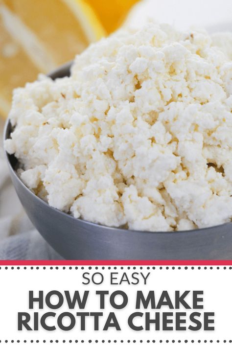 Learn how to make ricotta cheese in just a few simple steps! This soft, creamy cheese only uses a few ingredients, and can be used in lots of sweet and savory recipes. Make Ricotta Cheese, Homemade Ricotta Cheese, Cheese Recipes Homemade, Ricotta Cheese Recipes, Homemade Ricotta, Ricotta Pasta, Crafty Mom, Lemon Ricotta, Homemade Cheese