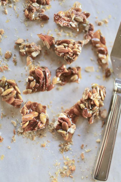 Pumpkin Seed/Pecan Brittle - The Farm Chicks Pecan Brittle Recipe, Autumn Charcuterie Board, Autumn Charcuterie, Pumpkin Spice Cookie Dough, Pecan Brittle, Pumpkin Treats, Brittle Recipes, I Want Food, Mardi Gras Food