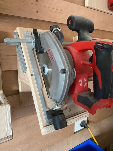 French Cleat Storage Ideas, Circular Saw Holder, Garage Hanging Storage, French Cleat Wall, French Cleat Storage, Tool Wall Storage, Cleat Wall, Easy Garage Storage, French Cleats