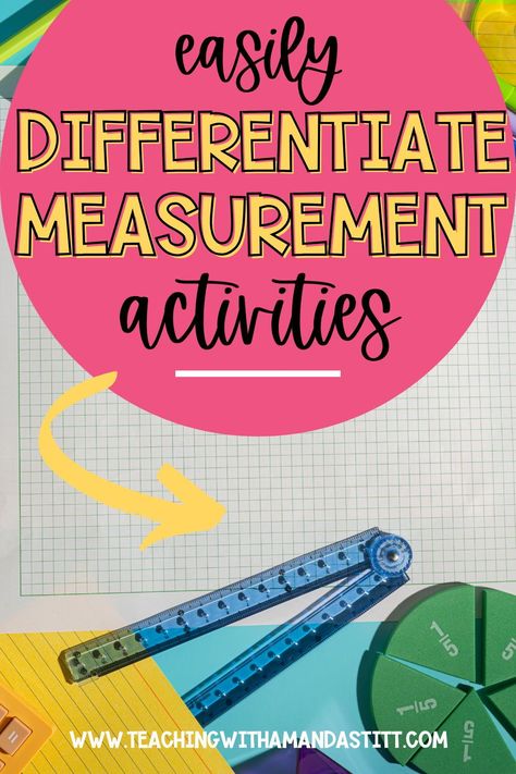 Are you looking for an easy way to differentiate measurement activities for your students? Discover how to use a measurement toolkit to differentiate worksheets, projects, and games for 3rd, 4th, and 5th graders. This free toolkit includes charts, vocabulary, and more printables to support students practicing measurement conversions. Learn how to use this toolkit to teach angles, protractors, area, perimeter, time, line plots, graphs, capacity, weight, and length in customary and metric units. Teach Angles, Math City, Third Grade Math Activities, Teaching Measurement, Line Plots, Area Perimeter, Math Activities Elementary, Measurement Conversions, Measurement Activities