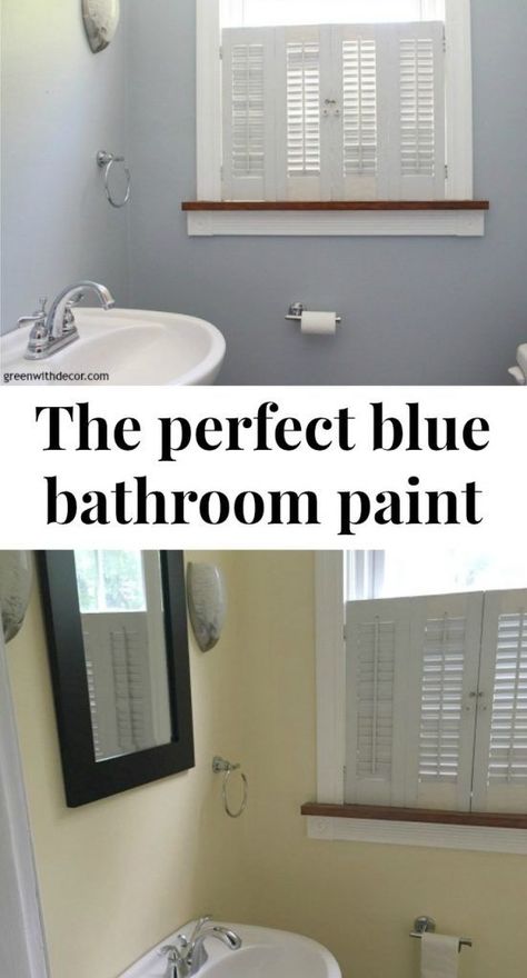 Krypton blue painted bathroom. Love this color! It's the perfect blue paint color with just a hint of gray. Beautiful with white woodwork. Farmhouse Bathroom Blue, Blue Painted Bathroom, Farmhouse Bathroom Light Fixtures, Blue Bathroom Paint, Dream Bathtub, Aqua Bathroom, Blue Paint Color, Paint Patterns, Bathroom Blue