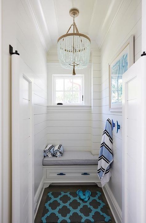 Pool Change Room Ideas, Changing Room Ideas, Pool Changing Room Ideas, Wall Storage Decor, Pool House Changing Room, Pool Changing Room, Pool House Bathroom, Pool House Decor, Laundry Room Wall Decor