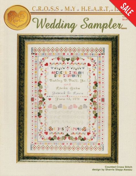 Wedding Sampler pattern Wedding Sampler Cross Stitch, Wedding Sampler, Cross Stitch Sampler Patterns, Sampler Cross Stitch, Wedding Cross Stitch Patterns, Wedding Cross Stitch, Heirloom Gifts, Cross Stitch Samplers, Cross Stitch Chart