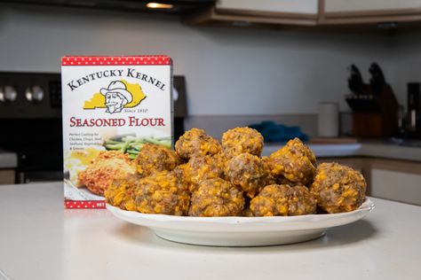 👇 DIRECTIONS⠀ ⓵ Mix 2 cups of Kentucky Kernel Seasoned Flour, 2 LBS of sausage, and 4 cups of shredded cheese together in a bowl.⠀ ⓶ Form into balls about 1 inch in diameter.⠀ ⓷ Place meatballs on ungreased cooking sheet.⠀ ⓸ Bake at 350°F for about 20 minutes (until sausage is fully cooked).⠀ ⓹ Remove meatballs from cooking sheet and allow to drain on paper towels.⠀ ⓺ Serve while warm, or freeze the meatballs and store them for several weeks.⠀ https://kentuckykernel.com/products/ Kentucky Kernel Seasoned Flour Recipe, Seasoned Flour Recipe, Freezer Food, Sausage Balls, Kentucky Derby Party, Deep Frying, Our Secret, Derby Party, Flour Recipes