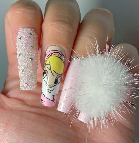 Press on nails of Lola Bunny Lola Nails, Lola Bunny, Bunny Nails, Nail Art Disney, Disney Nails, Girls Nails, Simple Nail Designs, Dope Nails, Valentines Nails