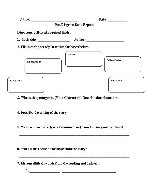 Book Report Worksheets | Plot Diagram Book Report Worksheet Book Report Worksheet, Second Grade Books, 4th Grade Books, K12 School, Plot Diagram, High School Books, Book Review Template, 6th Grade Reading, Book Reports