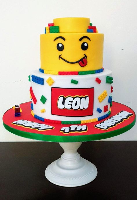 Lego Birthday Party Ideas Decorations, Lego Cakes For Boys, Lego Cake Ideas, Lego Themed Cake, 12th Birthday Cake, Lego Birthday Cake, Lego Themed Party, Cookie Birthday Party, 7 Birthday