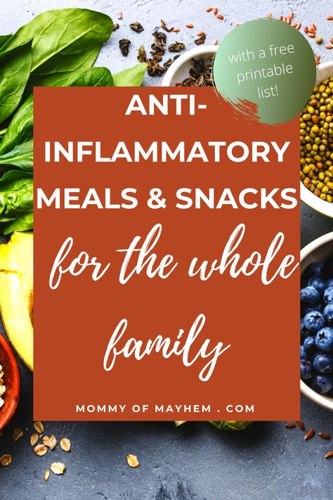 Anti-Inflammatory Meals for the Whole Family - Mommy of Mayhem Foods For Inflammation, Inflammatory Meals, Inflammation Diet Recipes, Inflammation Foods, Inflammation Recipes, Anti Inflamatory, Anti Inflammation Recipes, Inflammatory Recipes, Autoimmune Diet