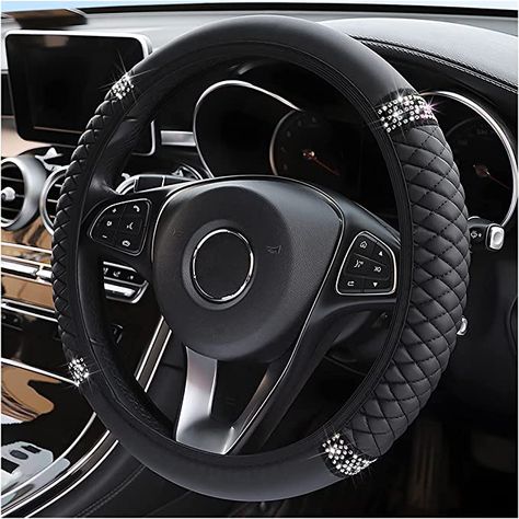 Cars Black, Leather Steering Wheel Cover, Custom Car Accessories, Girly Car Accessories, Car Deco, Leather Steering Wheel, Girly Car, Car Things, Car Steering Wheel Cover