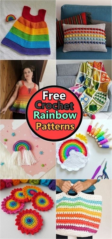 Crochet Rainbow Patterns Free Rainbow Crochet Patterns, Free Crochet Rainbow Patterns, Crochet Projects Rainbow Yarn, Free Rainbow Crochet Blanket Pattern, Crochet Blanket Patterns Rainbow, Rainbow Bunting, Ravelry Crochet, Rainbow Palette, Crochet Rainbow