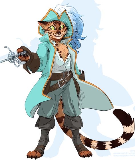 Tabaxi Pirate, Pirate Cat, Dnd Races, Pirate Art, Cat Character, Dungeons And Dragons Characters, Dnd Art, Cat People, Fantasy Rpg