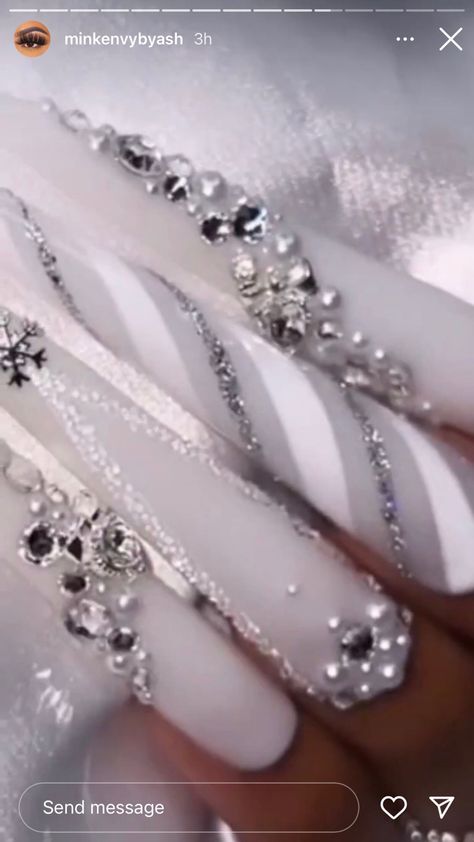 Icicle Nails Acrylic, Ice Nails, Blue And Silver Nails, Silver Nail Designs, White And Silver Nails, Interacial Couples, Diva Nails, Dope Nail Designs, Flower Nail