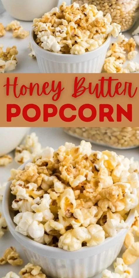 Popcorn Homemade, Homemade Popcorn Recipes, Easy Honey Butter, Popcorn Seasoning Recipes, Popcorn Dessert, Flavored Popcorn Recipes, Popcorn Recipes Sweet, Honey Popcorn, Popcorn Recipes Easy