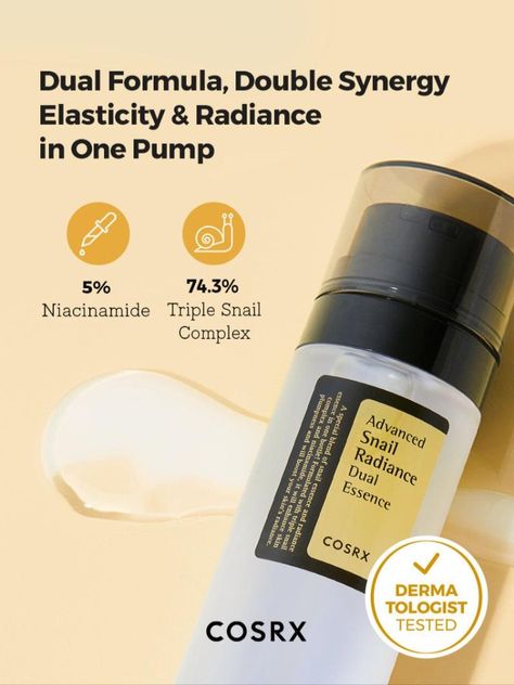 COSRX Advanced Snail Radiance Dual Essence Snail Essence, Advanced Snail, Anti Aging Face Serum, Improve Skin Tone, Effective Skin Care Products, Skin Complexion, Skin Radiance, Improve Skin Elasticity, Bright Skin