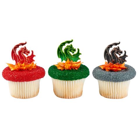 Dragon Assortment Lion Cupcakes, Dragon Cupcakes, Ballerina Cake Topper, Dragon Birthday Parties, Dragon Cookies, Cupcake Pictures, Dragon Cake, Fantasy Cake, Cake And Cupcakes