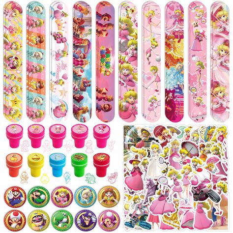 PRICES MAY VARY. 【Princess Peach party】You will get a princess peach and mario party favor bags：10 princess peach stampers，20 slap bracelet, 50 princess peach stickers. 【Quality materials】Our Princess Peach birthday party favors are all made of high-quality materials, environmentally friendly, non-toxic, odorless, beautifully printed patterns and colors, and not easy to fade. 【Princes Gift 】Princess Peach Party gifts for children, teens, adult birthday parties, classroom rewards, school carnival Princess Peach Party Favors, Peach Birthday Party Decorations, Princess Peach Birthday Party, Princess Peach Birthday, Peach Birthday Party, Princess Peach Party, Peach Birthday, Peach Party, School Carnival