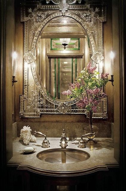 Things That Inspire: Venetian mirrors French Country Bathroom, Bad Inspiration, Powder Room Design, Have Inspiration, Earthship, Beautiful Mirrors, Dream Bathrooms, Elegant Bathroom, Venetian Mirrors