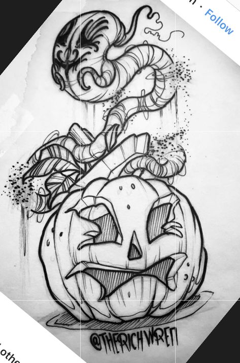 Evil Pumpkin Tattoo, Green Soul, Pumpkin Tattoo, Soul Tattoo, Evil Pumpkin, Different Tattoos, Cartoon Tattoos, Tattoo Flash, Tattoo Stencils