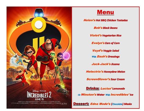 Movie Meals, Disney Movie Themed Dinner, Disney Meals, Disney Movie Night Menu, Disney Themed Movie Night, Disney Movie Night Food, Movie Dinner, Themed Nights, Disney Themed Food