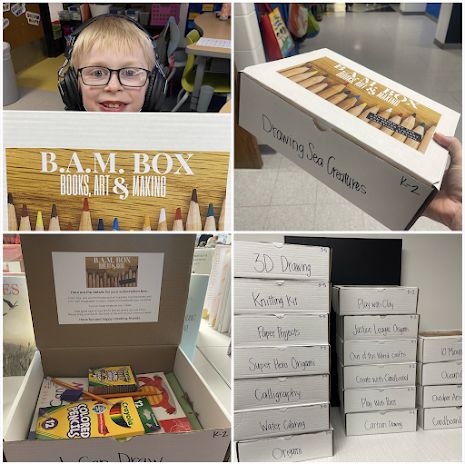 The Library Voice: A NEW Literacy and Art Subscription Box Program Comes To Our Library! Check Out The B.A.M. (Books, Arts, Making) Boxes Here, Friends. Making Boxes, Book Cart, Library Themes, Parent Volunteers, Teacher Librarian, 5th Grade Classroom, Library Activities, Library Programs, School Community