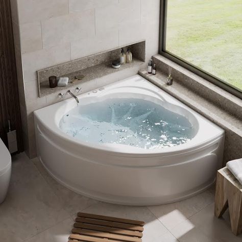 Round Bathtub Uk, Jacuzzi Bathroom, Top Bathroom Design, Jacuzzi Bathtub, Jacuzzi Bath, Modern Luxury Bathroom, Bath Mixer Taps, Bathroom Luxury, Corner Bath