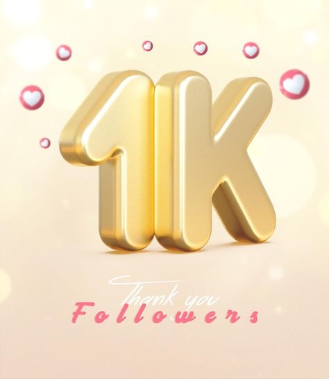 PSD gold 3d 1k followers on social media | Premium Psd #Freepik #psd #1k #follow #1000 #facebook-followers Facebook Followers, Doodle On Photo, 1k Followers, Graphic Resources, Doodles, Social Media, Media, Instagram Posts, Gold