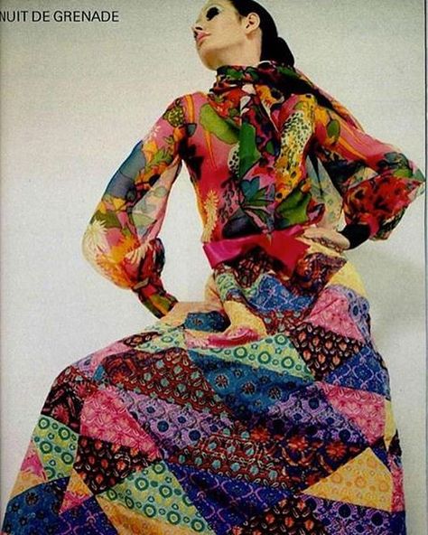 Yves Saint Laurent patchwork maxi dress, 1969. #yvessaintl… | Flickr Patchwork Clothes Fashion, 1969 Fashion, Patchwork Fashion, Ysl Saint Laurent, Patchwork Clothes, Fashion 1960s, Swinging Sixties, 1970s Fashion, 1960s Fashion