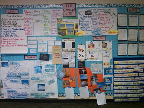 LOVE this ELD / Glad wall! There's a pictoral input chart, the current chant, A noun chart, the phonics skills, some class writing - I'm drooling! Noun Chart, Glad Strategies, Ell Strategies, Concept Wall, English Language Development, Visual Clutter, Math Wall, Esl Classroom, Bilingual Classroom