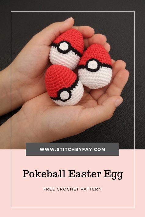 Here's a twist on the classic egg. Use them for Easter egg hunts or add a keychain for a fun calorie free gift. Really quick and easy - make them for all your friends! Pokeball Crochet Pattern, Easter Egg Crochet, Egg Crochet Pattern, Easy Cute Crochet, Diy Shrug, Egg Crochet, Pokemon Easter, Crochet Craft Fair, Amigurumi Easter