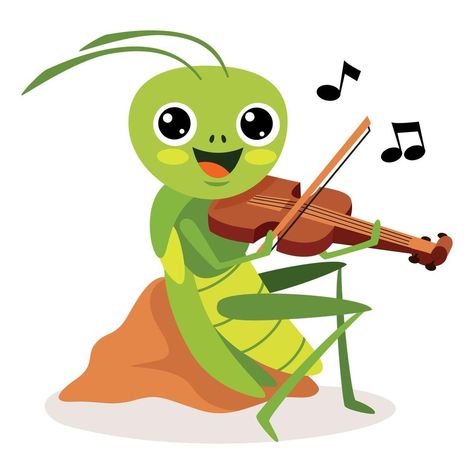 Grasshopper Cartoon, Grasshopper Pictures, Grasshopper Images, Journal Sketches, Photo Booth Design, Guitar Vector, Playing Violin, Christmas Tree On Table, The Cartoon