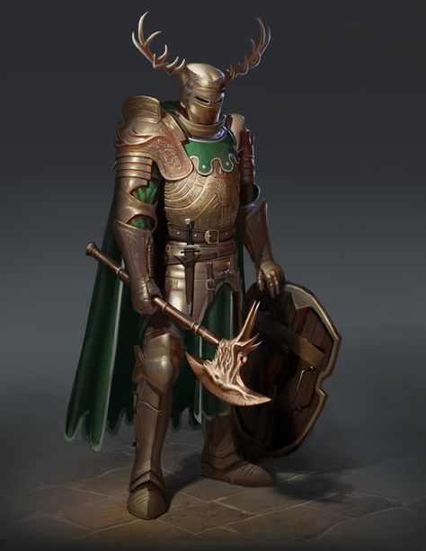 ArtStation - stag knight Stag Knight, Pathfinder Rpg Characters, Dnd Paladin, Medieval Knight Armor, Armor Drawing, Warrior Concept Art, Green Knight, Dragon Knight, Knight Art