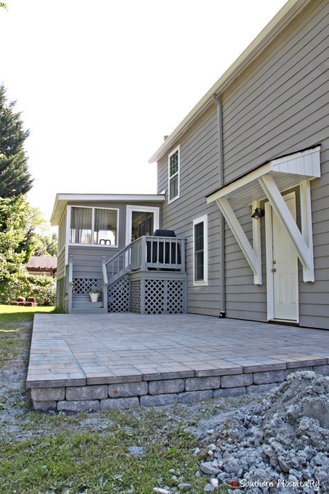 Raised Patio Landscaping Ideas, Paver Patio Sloped Yard, 2 Level Paver Patio Ideas, Elevated Paver Patio Ideas, Paver Patio On A Slope, Raised Paver Patio Ideas, Paver Patio On Sloped Yard, Raised Paver Patio, Roof Awning