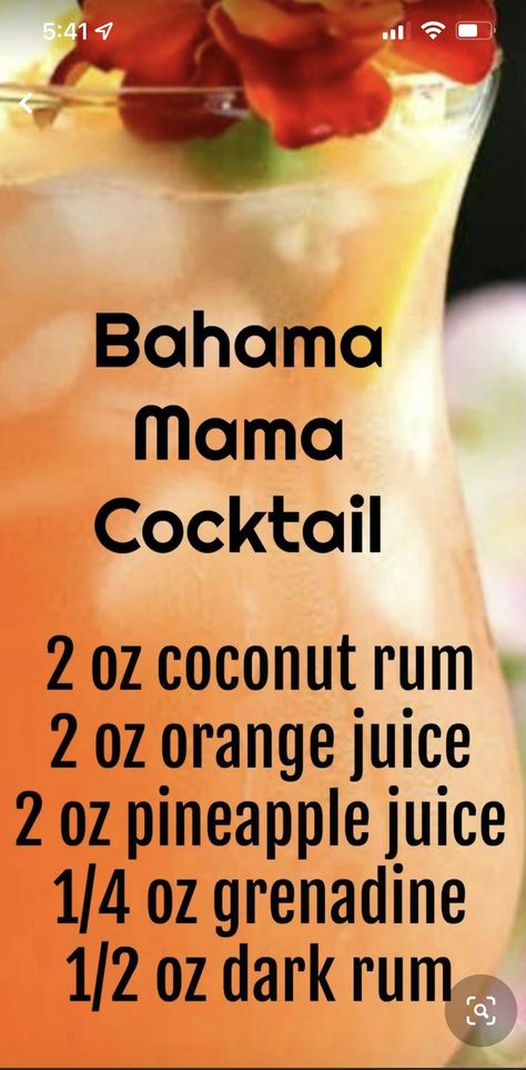 Bahama Mama Cocktail, Rum Drinks Recipes, Fun Drink Recipe, Alcholic Drinks, Cocktail Drinks Alcoholic, Mixed Drinks Alcohol, Yummy Alcoholic Drinks, Summertime Drinks, Bahama Mama